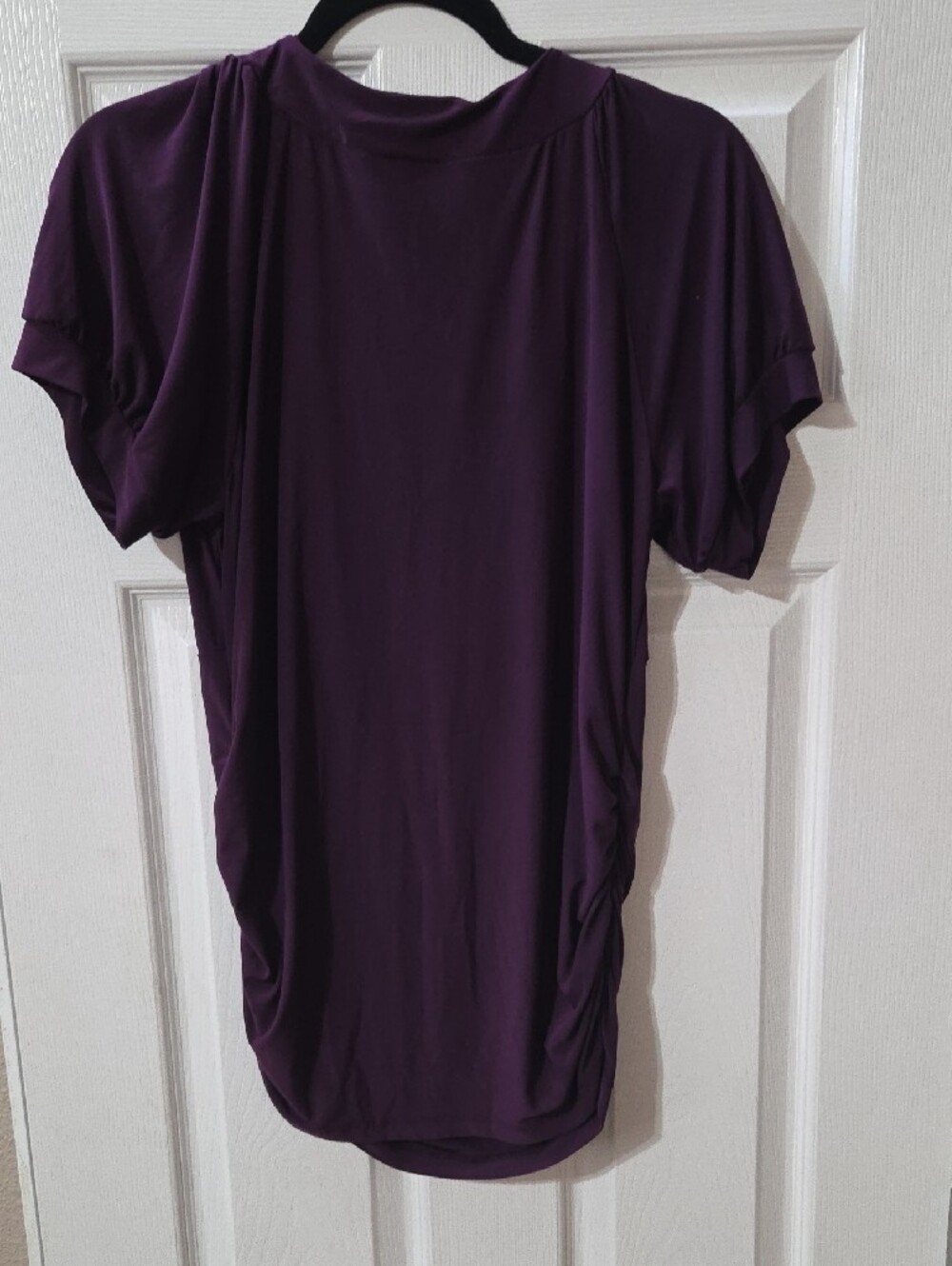 Short-Sleeve Purple Scoop Neck Tunic Top - Picture 8 of 10